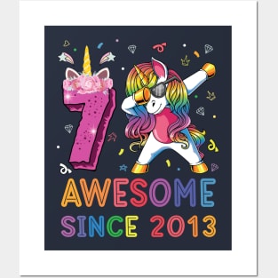 Awesome Since 2013 Dabbing Unicorn Shirt 7th Birthday Party Posters and Art